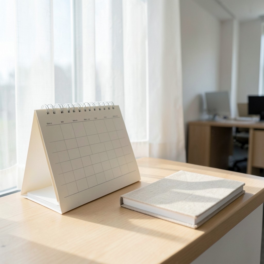 Kalender und Notizbuch zur Planung der ersten Arbeitsmonate